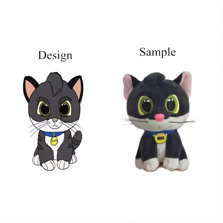 CustomPlushMaker custom made plush toy Cute Soft Plush Dolls MOQ 30cm Handmade Plush Kpop Dolls Custom Plush Toy:Cat's animated character and plush toy prototype